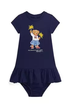 Хлопковое платье для новорожденных Polo Ralph Lauren, темно-синий