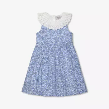 Хлопковое платье francesca с вышитым воротником и цветочным принтом 2–11 лет Trotters, синий