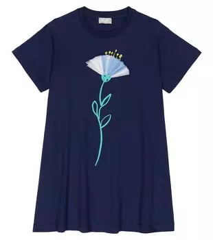 Хлопковое платье-футболка с цветочным принтом Il Gufo, синий