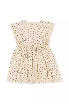 Хлопковое платье Konges Sljd для девочек, бежевый