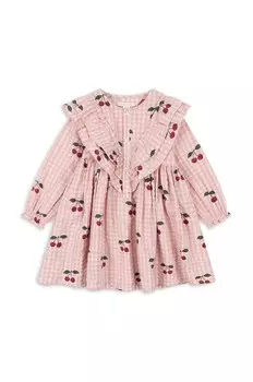 Хлопковое платье Konges Sljd для девочек KIM FRILL DRESS GOTS, розовый