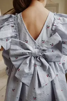 Хлопковое платье Konges Sljd для девочек EVIA LS BOW DRESS GOTS, синий