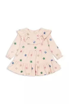 Хлопковое платье Konges Sljd для девочки MALLI GLITTER DRESS GOTS, бежевый