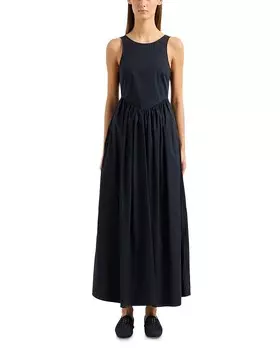 Хлопковое платье макси без рукавов со сборками Emporio Armani, синий
