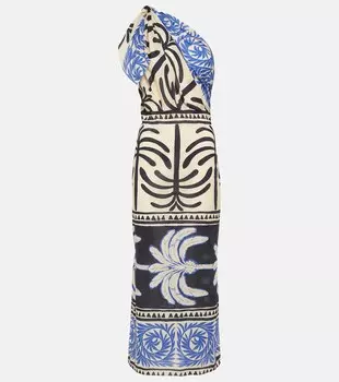 Хлопковое платье макси на одно плечо с принтом Johanna Ortiz, синий