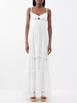 Хлопковое платье макси naki с защипами и вырезами Saloni, белый