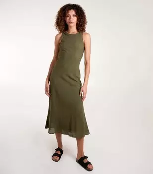 Хлопковое платье миди косого кроя синего цвета ванили и хаки Blue Vanilla, хаки