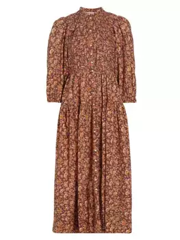 Хлопковое платье-миди Philana с цветочным принтом D E N, цвет auburn mulberry vine floral