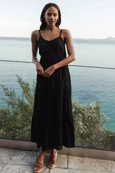 Хлопковое платье миди с бретелями Anglasie и галстуком Threadbare, черный