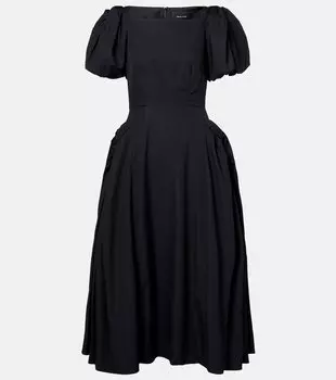 Хлопковое платье миди с буфами из поплина Simone Rocha, черный