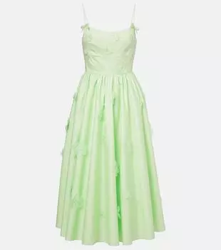 Хлопковое платье миди с цветочной аппликацией Self-Portrait, зеленый