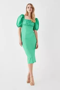 Хлопковое платье миди с квадратным вырезом и пышными рукавами Coast, зеленый