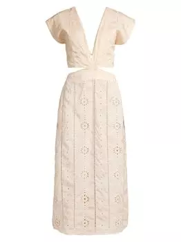 Хлопковое платье миди с люверсами Quinto Sol Juan de Dios, бежевый