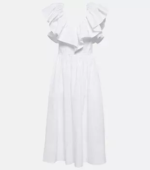 Хлопковое платье миди с оборками CHLO, белый