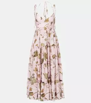 Хлопковое платье миди с принтом Erdem, Lilypad Vine Pink