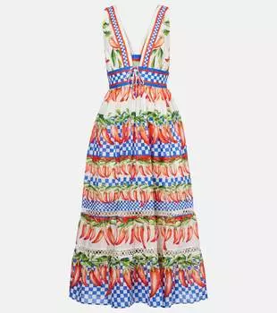 Хлопковое платье миди с принтом Farm Rio, Picnic Peppers Ainika Off-White