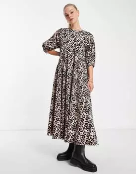Хлопковое платье миди с трапецией и животным принтом ASOS DESIGN