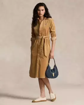 Хлопковое платье миди с застежкой на пуговицы Polo Ralph Lauren, цвет Camel