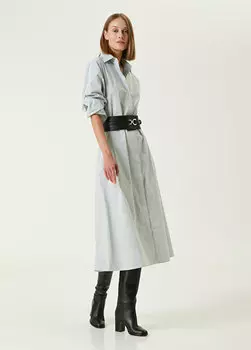 Хлопковое платье миди в зеленую полоску с рисунком Beymen