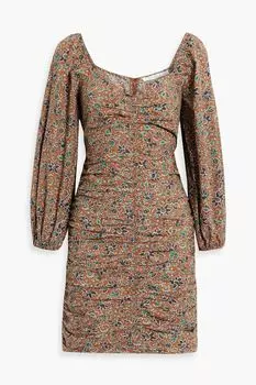 Хлопковое платье мини Nadi со сборками и цветочным принтом VERONICA BEARD, коричневый