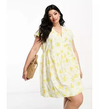 Хлопковое платье мини с v-образным вырезом и цветочным принтом ASOS DESIGN Curve ASOS Curve