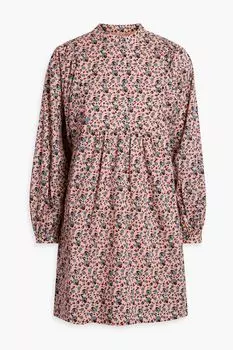 Хлопковое платье мини со сборками и цветочным принтом JOIE, розовый