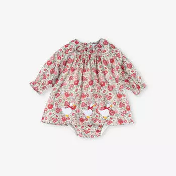 Хлопковое платье My First Duck с цветочным принтом 0–9 месяцев Trotters, красный