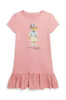Хлопковое платье Polo Ralph Lauren для девочек, розовый