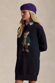 Хлопковое платье Polo Ralph Lauren для девочек, темно-синий
