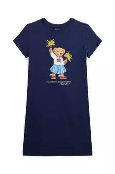 Хлопковое платье Polo Ralph Lauren для девочек, темно-синий