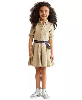Хлопковое платье-рубашка чинос с поясом для малышей и маленьких девочек Polo Ralph Lauren