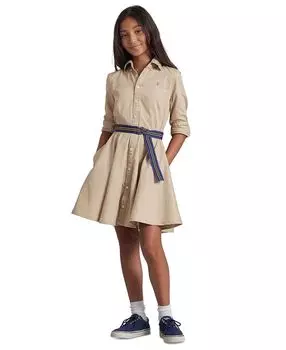 Хлопковое платье-рубашка чинос с поясом для больших девочек Polo Ralph Lauren
