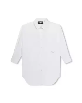 Хлопковое платье-рубашка для девочки с логотипом на спине Karl Lagerfeld Kids, белый