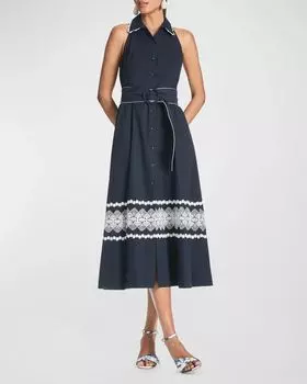 Хлопковое платье-рубашка миди с кружевной отделкой Georgia Sachin & Babi, цвет Midnight