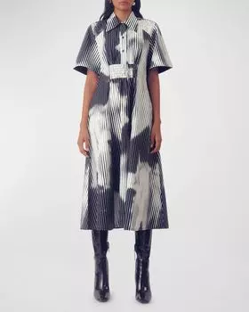 Хлопковое платье-рубашка миди в приподнятую полоску LOVEBIRDS, цвет Black And White