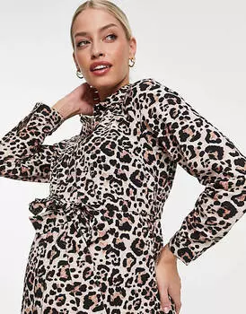 Хлопковое платье-рубашка мини с анималистическим принтом ASOS DESIGN Maternity