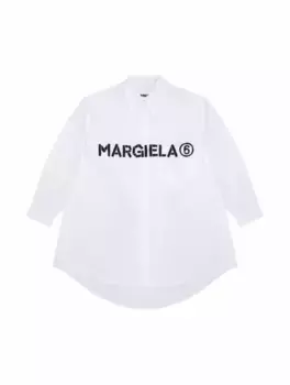 Хлопковое платье-рубашка с логотипом MM6 MAISON MARGIELA, белый