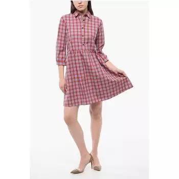 Хлопковое платье-рубашка в клетку с рукавами 3/4 Woolrich, красный
