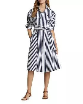 Хлопковое платье-рубашка в полоску с поясом Ralph Lauren