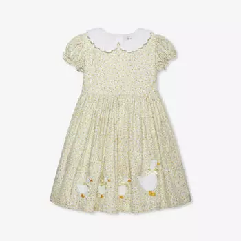 Хлопковое платье с цветочным принтом и фестончатым воротником для 2–11 лет Trotters, желтый