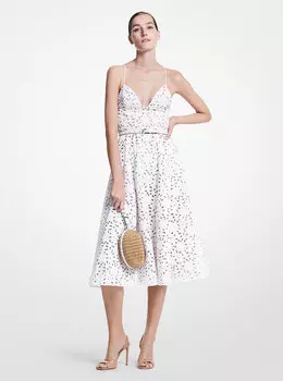 Хлопковое платье с цветочным принтом и люверсами Michael Kors, белый