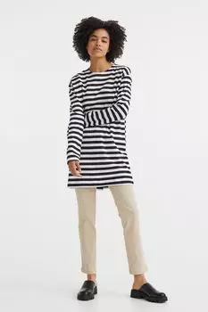 Хлопковое платье с длинными рукавами H&amp;M, темно-синий/белые полосы