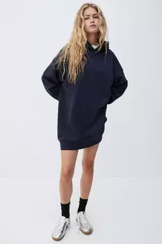 Хлопковое платье с капюшоном H&M, синий