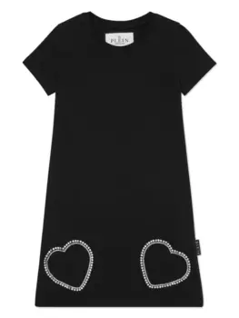 Хлопковое платье с кристаллами в форме сердечек Philipp Plein, черный