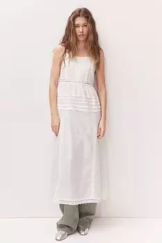 Хлопковое платье с кружевной отделкой H&M, бежевый