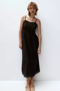 Хлопковое платье с кружевной отделкой H&M, черный