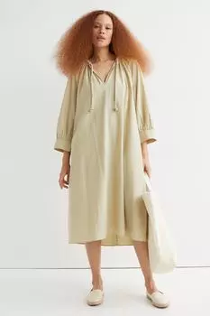 Хлопковое платье с кулиской H&M, светло-зеленый