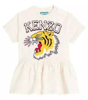 Хлопковое платье с логотипом baby Kenzo, белый