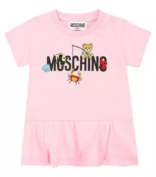 Хлопковое платье с логотипом Moschino, розовый