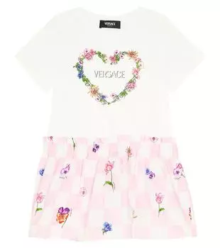 Хлопковое платье с логотипом Versace Kids, белый